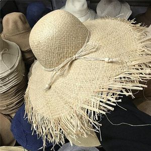 01902-axi wind rand zomer handgemaakte raffia strand zee nemen foto dame zonnehoed leisure cap vrouwen leisure hoed
