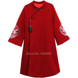 Vrouwen Winter Jas Traditionele Chinese Kleding Winter Dikke Cheongsam Jurk Crane Borduren Vintage Wol Qipao Jaar