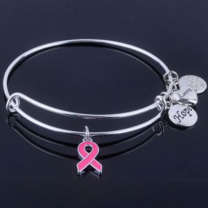 Zorg Voor Borstkanker Pink Ribbon Armbanden Hoop Liefde Geloof Charms Armband Verstelbare Armbanden Voor Sieraden B008
