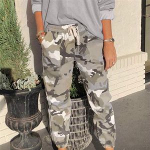 Grijs Camouflage Print Hoge Elastische Taille Volledige Lengte Camo Cargo Broek Vrouwen Kleding Joggingbroek Casual Losse Broek