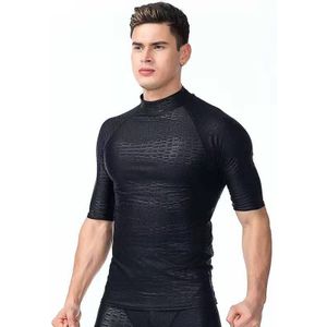 Plus Size Surfen Uv-bescherming Badmode Rash Guard Man Korte Mouw Zwemmen Tops Mannen Strand Zon Basic Skins Tees zwart