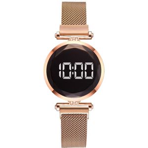 Luxe Mode Led Display Horloge Voor Vrouwen Digitale Magneet Rvs Mesh Band Vrouwen Horloge Voor Relogio Feminino