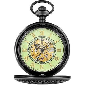 Beroemde Luxe Black Case Groen Dail Golden Gear Skeleton Mechanische Pocket Watches Fob Ketting Hanger Klok Mannen Vrouwen