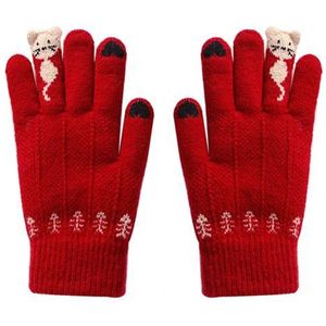 Vrouwelijke Mannelijke Warme Winter Gebreide Handschoenen Volledige Vinger Wanten Leuke Cartoon Katten Aangeraakt Screen Unisex Handschoenen Handschoenen Gants