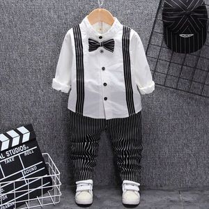 Britse Jongen Kleding Een Jaar Verjaardag Bruiloft Kostuum Set Voor Pasgeboren Baby Boy Tops Broek Met Riem Pak kleding Sets