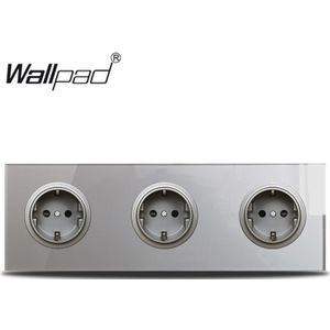 Wallpad L6 Triple 3 Gang Schuko Eu Plug Power Outlet Stopcontact Met Pin Grijs Gehard Glas Panel 258*86Mm