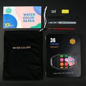 36 kleur Solid Pigment Aquarel Schildert Met Water Kleur Draagbare Borstel Pen Voor Professionele Schilderen Kunst Levert