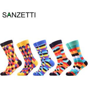 Sanzetti 5 Pairs Gelukkig Mannen Causale Sokken Onregelmatige Ruit Patroon Rechthoek Jurk Sokken Bruiloft sokken