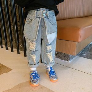 Boys 'Big Pocket Gescheurde Jeans Mode Herfst Koreaanse Stijl Kinderen Casual Broek Kinderkleding