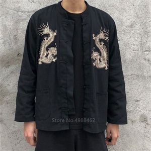 Chinese Stijl Borduurwerk Draak Traditioanl Chinese Kleding voor Mannen Vintage Shirts Jaar Kleding Vrouwen Hanfu Jas Party