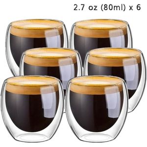 6 Stuks 80 Ml 2.7 Oz Glas Dubbelwandige Warmte Geïsoleerde Tumbler Espresso Tea Cup Mok Tazas De ceramica Creativas