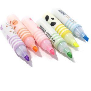 Set van 6 Leuke Dieren Panda Kat Mini Markeerstift Verf Marker Pen Tekening Vloeibare Krijt Briefpapier School Office Supply