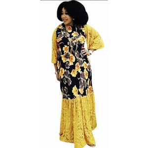 African Women Lace Long Dress Casual Loose Golden Satin Diamond Ladies Party Evening Maxi Dresses Summer Robe