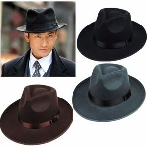 Vintage Hip Hop Jazz Caps Hippie Unisex Mannen Black & Grey Jazz Wol Trilby Bowler Fedora Panama Hoed Gangster cap