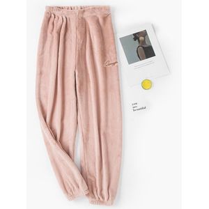 Vrouwen Losse Koraal Fluwelen Thuis Pyjama Effen Kleur Winter Warm Geborduurde Broek Slapen Thuis Suede Pyjama