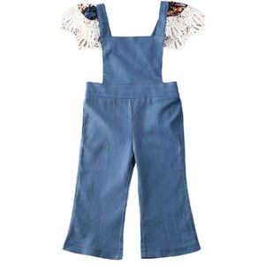 Baby Overalls Broek Mode Peuter Kinderen Meisjes Kant Bloemen Jumpsuit Baby Blauw Denim Broek Jarretel Jean Kleding