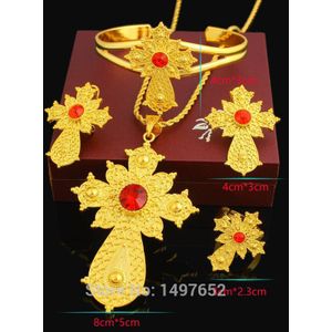 Laatste Steen Ethiopische Cross Set Sieraden 24 k Goud Kleur Sieraden Afrikaanse Dubai Bridal Nigeria Bruiloft Sets