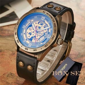 Top Mens Self-Wind Mechanische Horloges Voor Mannen Retro Automatic Skeleton Steampunk Leather Mechanische Horloges Luxe