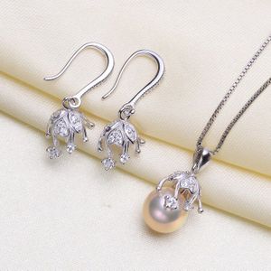 S925 Sterling Zilveren Parel Oorbellen Houder + Parel Hanger Bevindingen 2 Stuks Sieraden Set Componenten