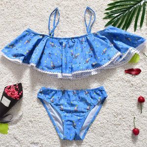 Kids Ruffle Bikini Kinderen Badmode Meisjes Badpak Badpak Gedrukt Beachwear Twee Stukken Zwemmen Pak Sunny Swim Wear