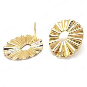 (37144) 6 Pcs 22X18 Mm 24K Goud Kleur Messing Wave Ovale Vorm Stud Oorbellen Pins Sieraden Maken Levert diy Bevindingen Accessoires