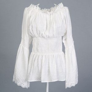 Vrouwen Meisjes Gothic Renaissance Victoriaanse Chemise Shirt Middeleeuwse Retro Boer Wench Off Shoulder Blouse Weerstaan Top Kostuum