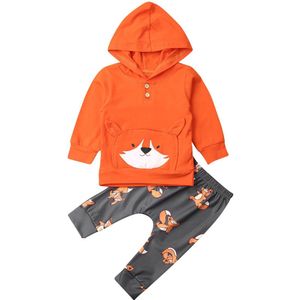 0-24M Peuter Baby Meisje Jongens Vos Katoen Hooded Tops + Broek Broek Winter Kleding