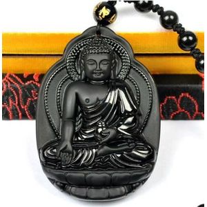 Natuurlijke Obsidiaan Boeddha Samantabhadra Hanger Obsidiaan Guanyin Charm Boeddhabeeld Lucky Ketting Hanger