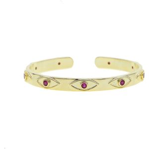 Lucky Turkse Evil Eye Open Bangle Armband Voor Vrouwen Goud Kleur Kleurrijke Zirconia Open Manchetten
