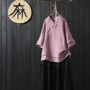 Chinese Stijl Vrouwen Kostuum Thee Service Shirt Kleding Traditionele Qipao Katoen Linnen Tops Losse Blouse Voor Dame