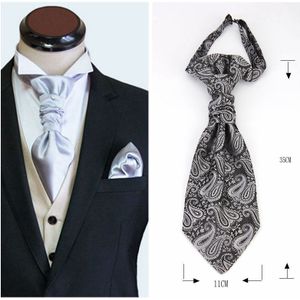 Mans Bruiloft Das Pre-gebonden Ascot Tie voor Mannen Satin Casual Paisley Streep Ascots Stropdas Formele Pak Vest tie