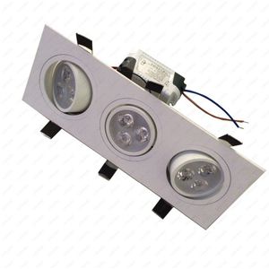 Dimbare/Niet 9 W LED Plafondlamp Rechthoek Triple Hoofd Lamp Kantoor Hotel Lobby Winkel Woonkamer Wit Shell