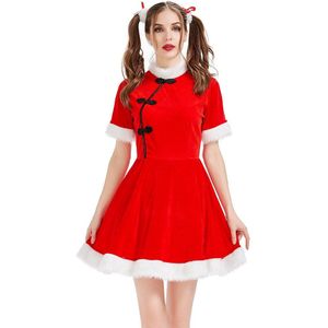 Kerst Rode Chinese Retro Stijl Jurk Vrouwen Kerstman Jurk Chinese Stijl Jaar Kostuum Halloween Cosplay Kostuums