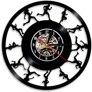 Marathon Lopers Silhouet Wandlamp Sport Run Atleten Led Licht Fitness Vinyl Record Wandklok Sport Room Wall Art Horloge