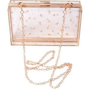Vrouwen Acryl Transparante Gouden Ster Avondtassen Portemonnees Clutch Vintage Banket Handtas
