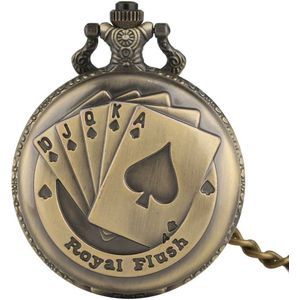 Bronzen Flush Poker Kaarten Mannen Zakhorloge Klassieke Volledige Hunter Hanger Horloges Vrouwen Ketting Chain Relogio De Bolso