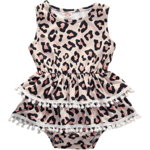 0-24M Pasgeboren Baby Kids Baby Meisjes Romper Luipaard Mouwloze Kwastje Ruche Gelaagde Jumpsuit Playsuit Sunsuit Kleding Outfit