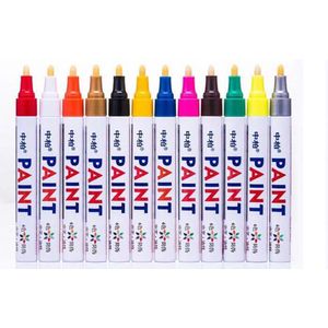 12 kleuren Universele Waterdichte Permanente Verf Marker Pen Autoband Loopvlak Rubber Metalen Graffiti Vette Marker Pen