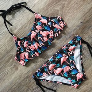 Meisjes Badpak Flamingo Print 2 Stuk Kinderen Badmode 7-14 Jaar Meisje Bikini Set Halter Top Meisje badpak Beachwear