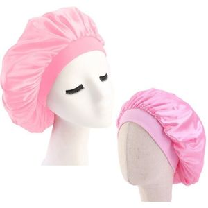 Silky Hair Care Cap Ouder-kind Elastische Polyester Brede Rand Night Slaap Hoeden Dome Familie Voor Dames Satijn motorkap