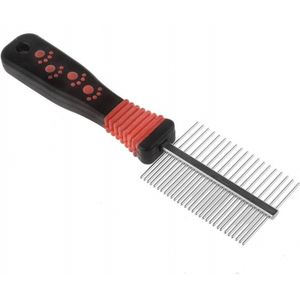 Hond Kat Huisdier Metalen Handvat Dubbele Side Tanden Borstel Grooming Kam Rake Tool Red & Black