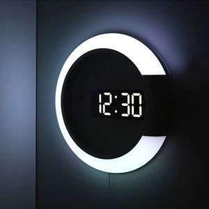 Multifunctionele Creatieve Klok Creatieve Thuis Kleurrijke Led Spiegel Holle Wandklok Ring Licht Thermometer Digitale Wekker