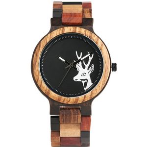 Stijlvolle Handgemaakte Houten Horloge Voor Vrouwen Mannen Handgemaakte Bamboe Horloge Natuurlijke Herten Hoofd Tattoo Quartz Horloges Erkek Saati
