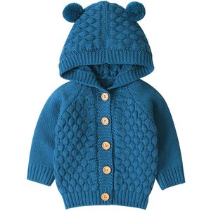 Peuter Baby Kids Jongen Meisjes Gebreide Jas Trui Katoen Gebreide Baby Kids Oor Hooded Uitloper Winter Trui Vest 6- 24M