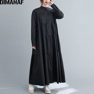 Dimanaf Plus Size Vrouwen Jurk Lange Mouwen Lady Vestidos Plisse A-lijn Losse Maxi Shirt Jurk Herfst Winter Kleding