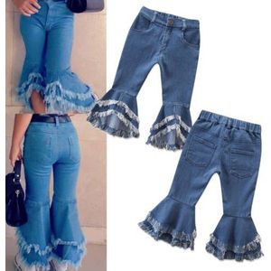 Mode Baby Denim Flare Broek Meisjes Jeans Lange Broek Peuter Denim Ruche Flare Broek Broek Broek