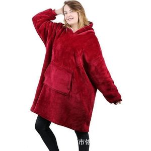 1Pcs Vrouwen Winter Fleece Pijamas Oversized Hoodies Sweatshirt Deken Met Mouwen Trui Plaid Capuche Hoody Sweatshirts Tru