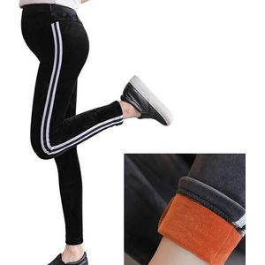 Dikke Leggings Streep Zwangerschap Kleding Winter dikke fluwelen Moederschap Broek Moederschap Kleding kleding voor zwangere vrouwen