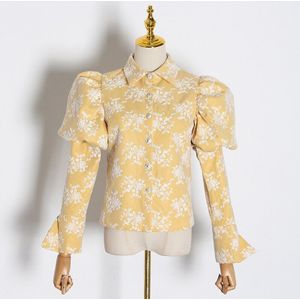Twotwinstyle Borduren Bloemen Shirt Tops Vrouwelijke Bladerdeeg Mouw Lange Mouwen Vrouwen Blouse Mode Kleding Koreaanse Lente
