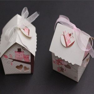 Mini Vogel Huis Snoep Doos Snoep Cookie Geschenkdozen Met Lint Voor Gasten Bruiloft Gunsten En Party Decoraties